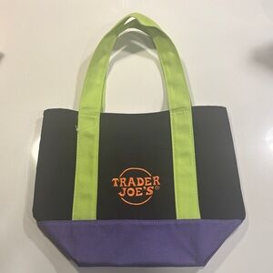Trader Joe's Black and Purple Tote Bag with Green Straps
